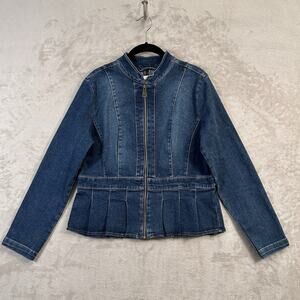 DKNY Pleated Peplum Denim Jacket Size Mesium Preppy Prep Punk Coquette NWT